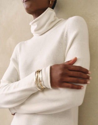 Funnel Neck Dress with Cashmere - Porcelain