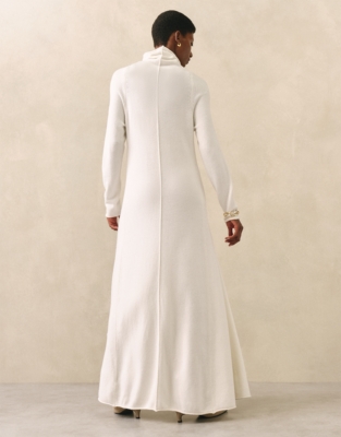 Funnel Neck Dress with Cashmere - Porcelain
