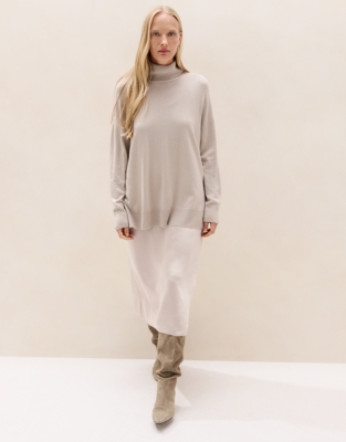 Funnel-Neck Jumper and Dress – with Cashmere - Soft Mushroom