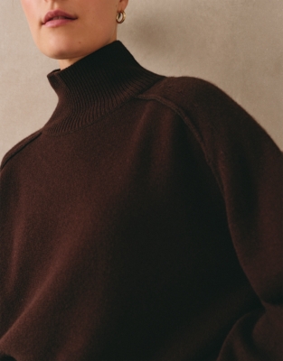 Funnel Neck Jumper with Cashmere - Dark Chocolate