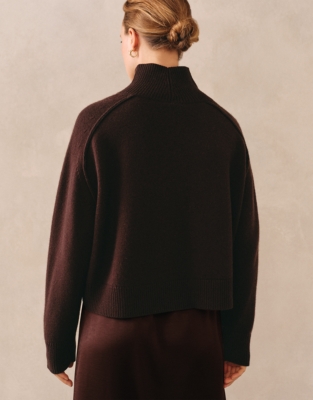 Funnel Neck Jumper with Cashmere - Dark Chocolate