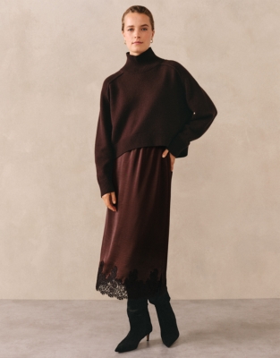 Funnel Neck Jumper with Cashmere - Dark Chocolate