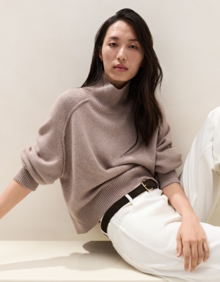 Funnel Neck Jumper with Cashmere - Rye Marl