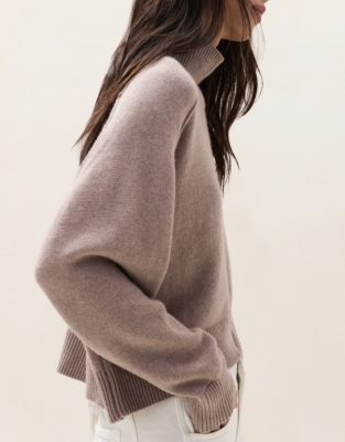Funnel Neck Jumper with Cashmere - Rye Marl