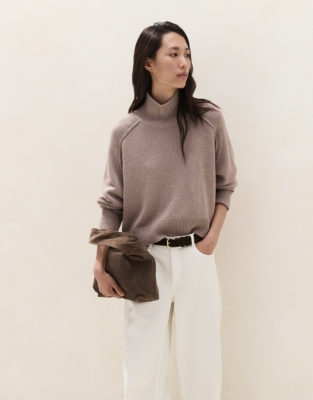 Funnel Neck Jumper with Cashmere - Rye Marl