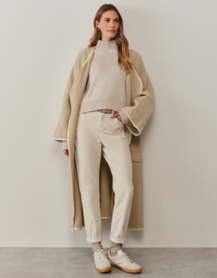 Funnel Neck Jumper with Cashmere - Beige