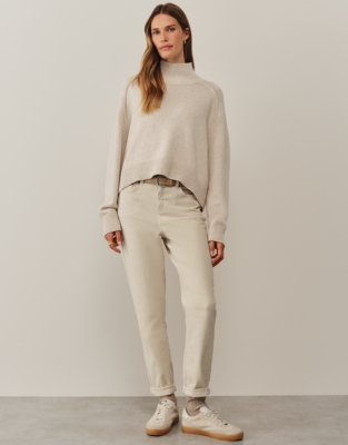 Funnel Neck Jumper with Cashmere - Beige