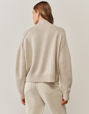 Funnel Neck Jumper with Cashmere - Beige