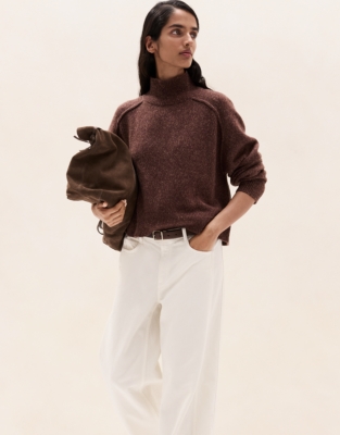Funnel-Neck Mouliné Jumper with Alpaca 