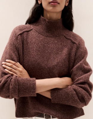 Funnel-Neck Mouliné Jumper with Alpaca 