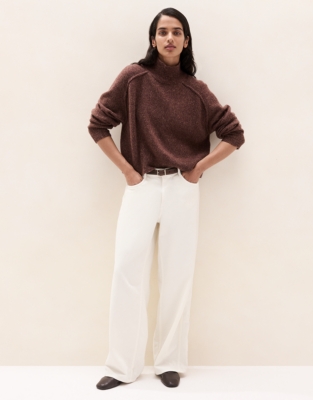Funnel-Neck Mouliné Jumper with Alpaca 