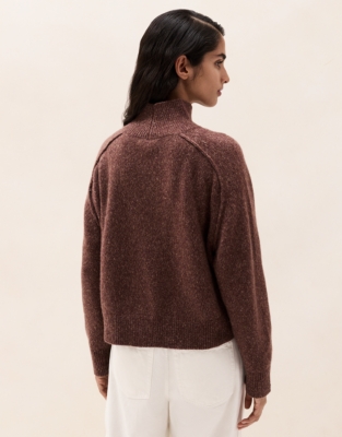 Funnel-Neck Mouliné Jumper with Alpaca 