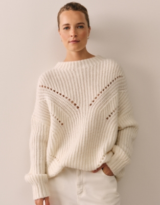 Funnel Neck Pointelle Ribbed Detail Jumper with Alpaca