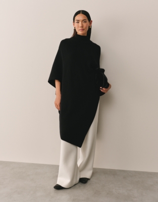 Funnel Neck Poncho with Cashmere