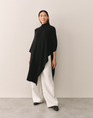 Funnel Neck Poncho with Cashmere