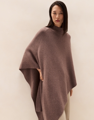 Funnel-Neck Poncho with Cashmere