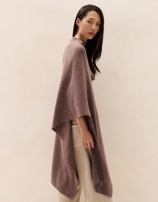 Funnel-Neck Poncho with Cashmere - Hot Cocoa