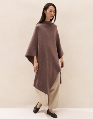 Funnel-Neck Poncho with Cashmere - Hot Cocoa