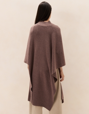 Funnel-Neck Poncho with Cashmere - Hot Cocoa