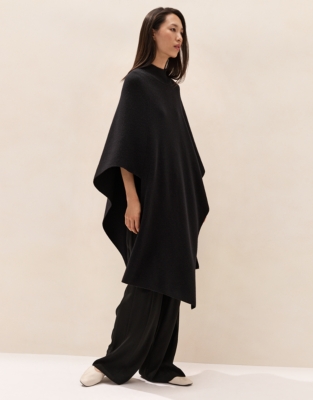 Funnel-Neck Poncho with Cashmere