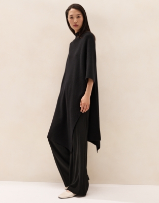 Funnel-Neck Poncho with Cashmere