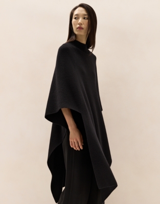 Funnel-Neck Poncho with Cashmere