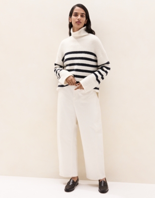 Funnel-Neck Stripe Jumper with Alpaca 