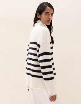 Funnel-Neck Stripe Jumper with Alpaca 