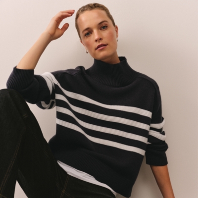 Funnel Neck Stripe Jumper with Cashmere
