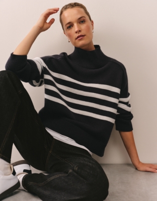 Funnel Neck Stripe Jumper with Cashmere