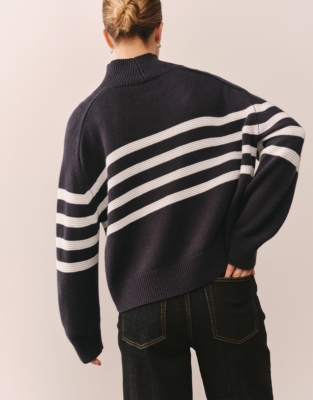 Funnel Neck Stripe Jumper with Cashmere