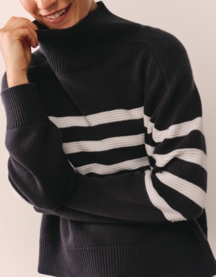 Funnel Neck Stripe Jumper with Cashmere