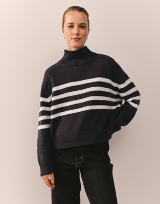 Funnel Neck Stripe Jumper with Cashmere