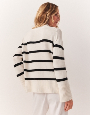 Funnel Neck Stripe Jumper with Wool Clothing Sale The White Company UK