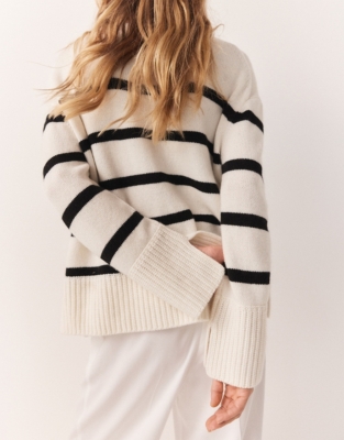 Funnel Neck Stripe Jumper with Wool Clothing Sale The White Company UK