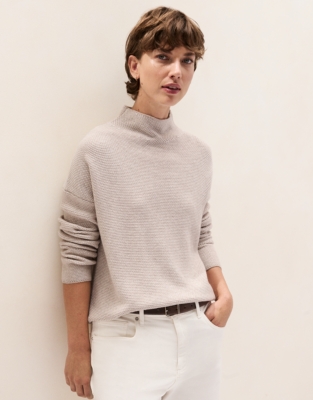 Funnel Neck Textured Stitch Jumper with Cashmere