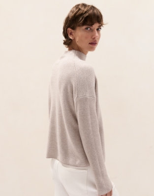 Funnel Neck Textured Stitch Jumper with Cashmere