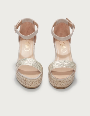 Gaimo Plaited Gold Wedge Espadrilles