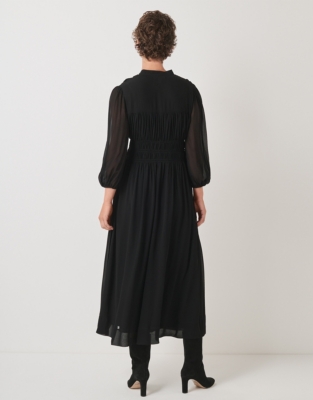 Gathered Blouson Sleeve Midi Dress