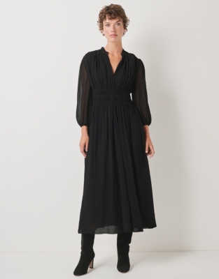 Gathered Blouson Sleeve Midi Dress