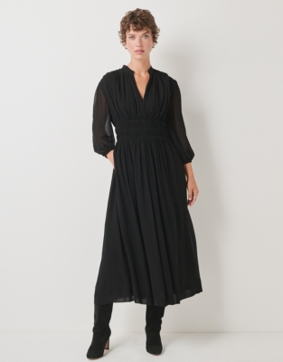 Gathered Blouson Sleeve Midi Dress