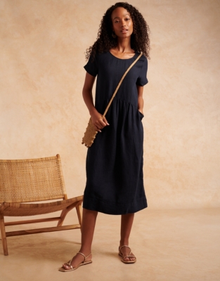 Gathered Waist Linen Midi Dress Clothing Sale The White Company UK