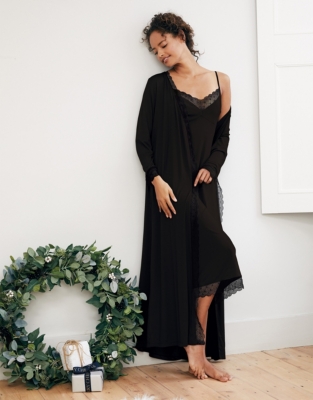 Geometric Lace-Trim Maxi Robe 