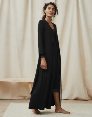 Geometric Lace-Trim Maxi Robe 