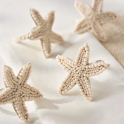 Glass Beaded Sea Star Napkin Rings – Set of 4