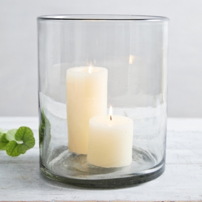 Oversized glass shop candle holders