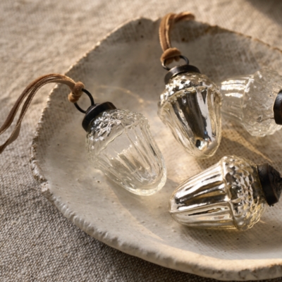 Glass Mini Acorn Decorations – Set of 6