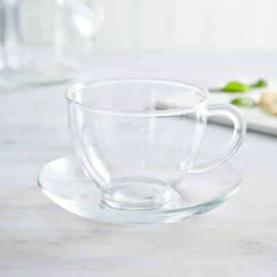 glass tea cup and saucer