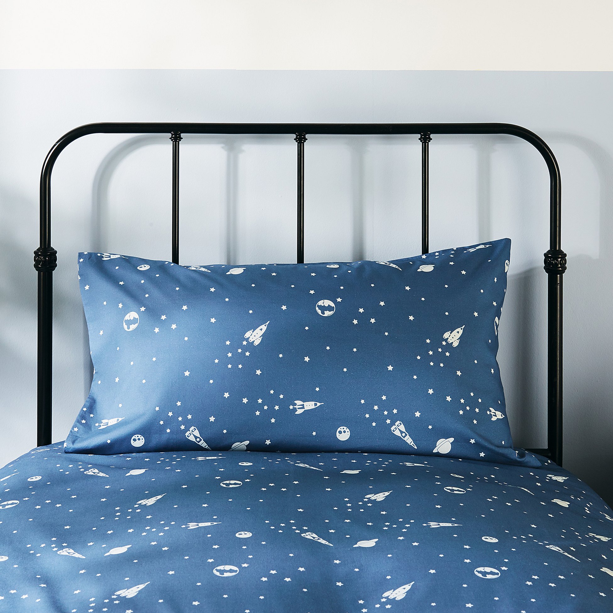 Glow In The Dark Space Bed Linen Set, Space Glow In The Dark Duvet Cover And Pillowcase Set