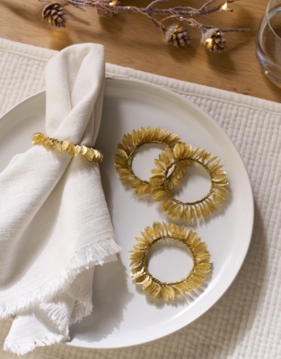 Gold Glass Beaded Wreath Napkin Rings – Set of 4